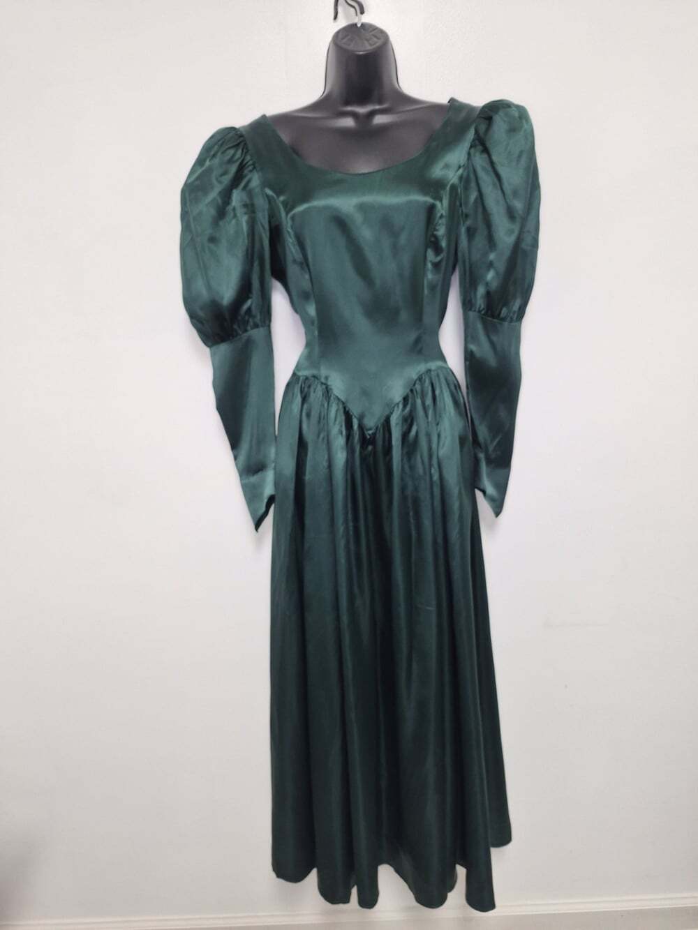 Satin Victorian Edwardian Renaissance Basque Drop Waist Puff Sleeve Dress